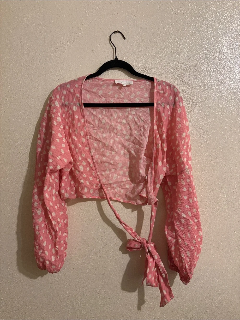 Pink Polka Dot Wrap around tie Women's Top
